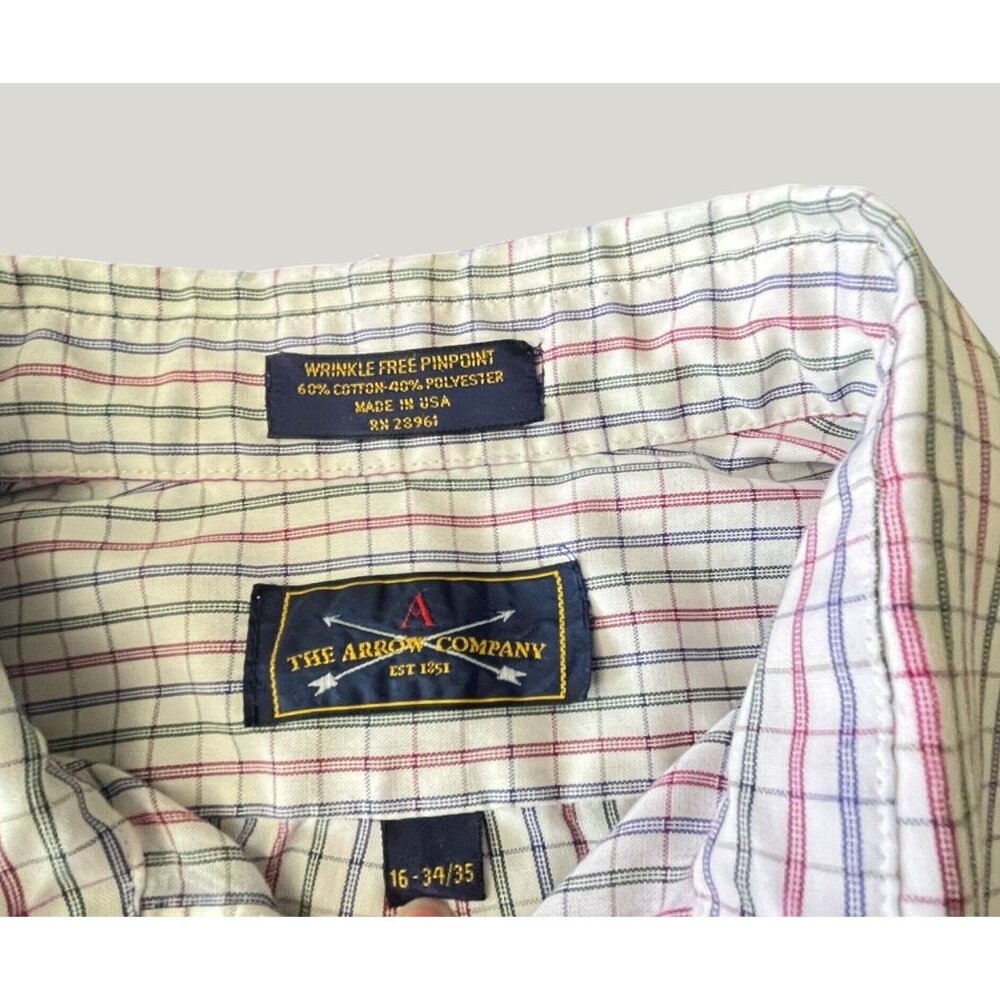 Arrow Mens Button Up Plaid Shirt Size 16 34/35 Cotton / Polyester Wrinkle-Free - Picture 3 of 8